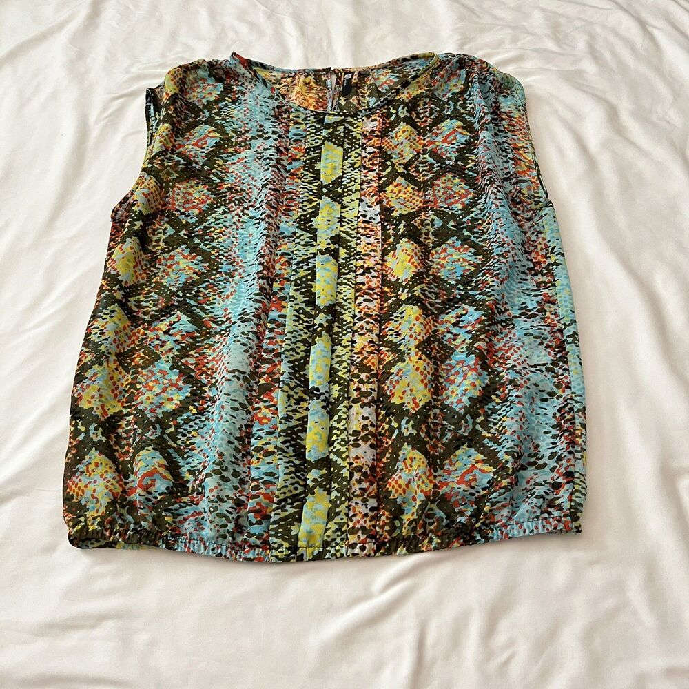 KUT from the Kloth womens size medium colorful print work career blouse sheer